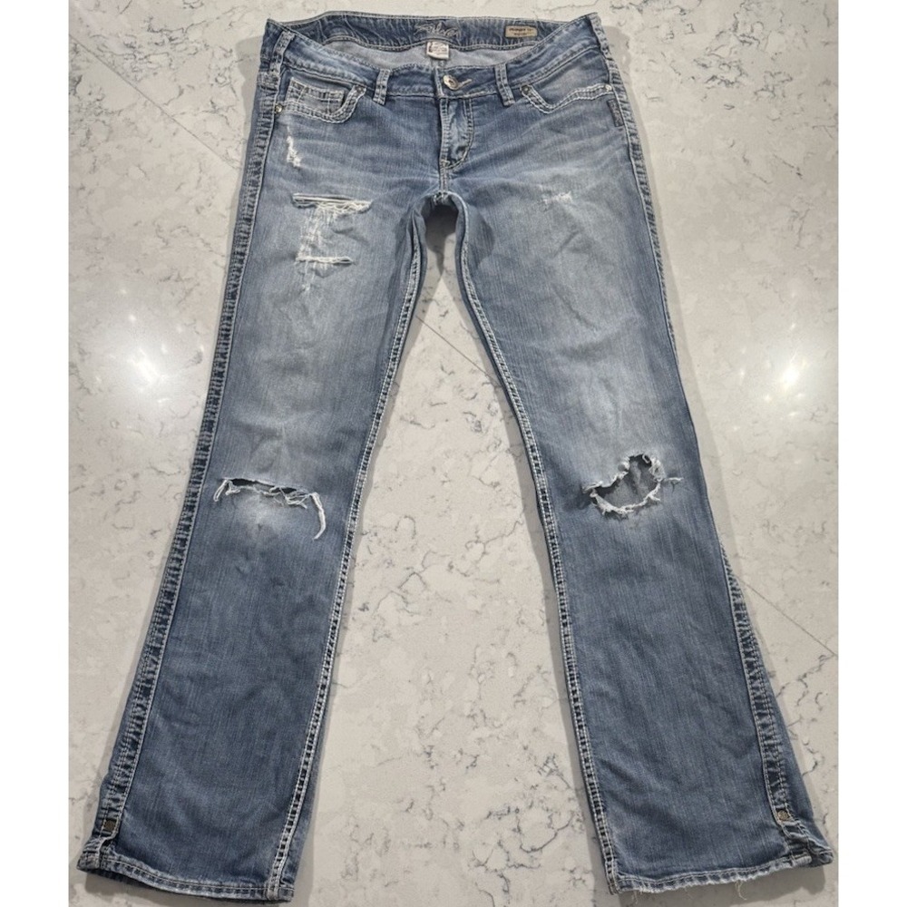 Silver Jeans Co Frances 18 Bootcut Womens 30x33 Medium Wash Low Rise Distressed